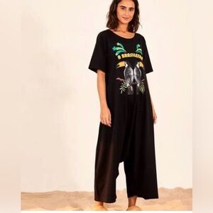 Farm Rio Brasileira Jersey Jumpsuit in Black